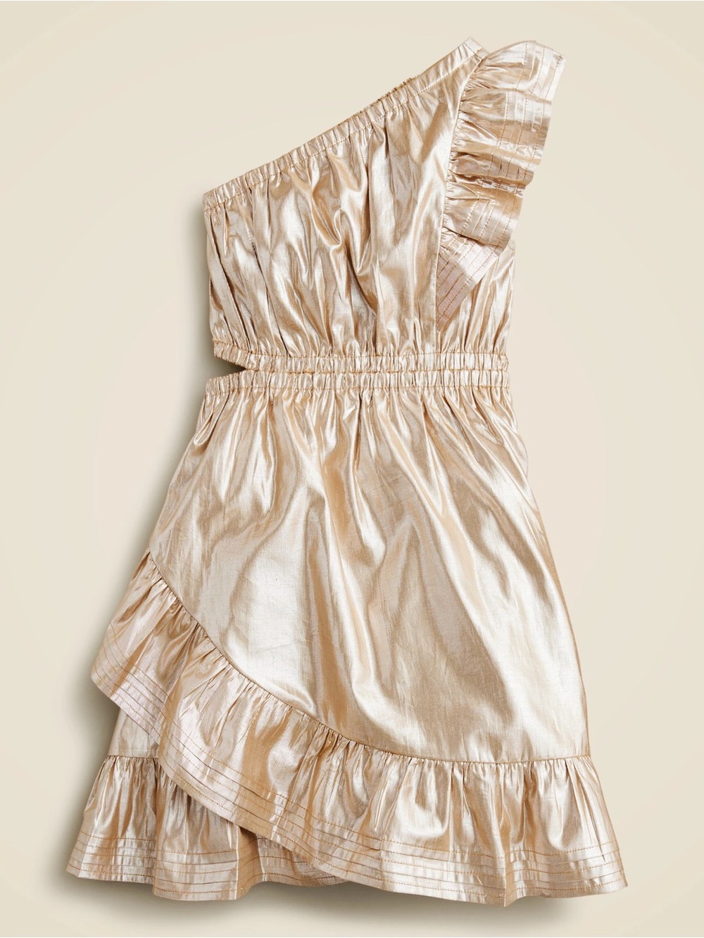 Crewcuts Girls One-Shoulder Gorgeous Metallic Gold Ruffle Dress. Sz 8, like new!